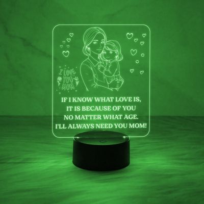 I Will Always Need You Mom Quote Engraved Desk Table Lamp with Automatic Color Changing Light & USB Power Cable | Birthday Gift for Mom | Thankyou Gift for Mom